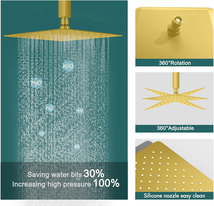 STARBATH 12 Inch Dual Shower Head System with Handheld Shower Head Gold