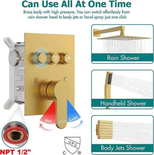 STARBATH Wall Mounted Shower System with 6 Body Jet Push Button Gold - STARBATH