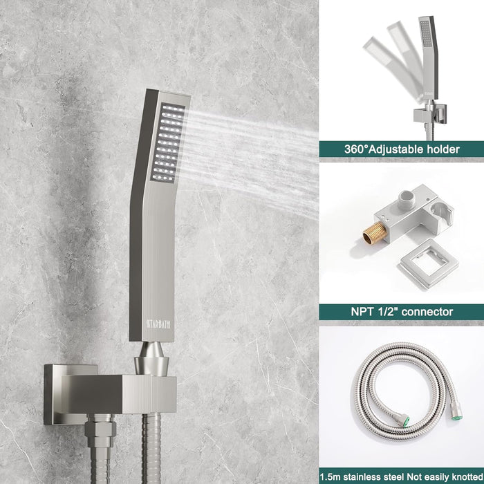 STARBATH 12 Inch Dual Shower Head System with Handheld Shower Head Brushed Nickel - STARBATH