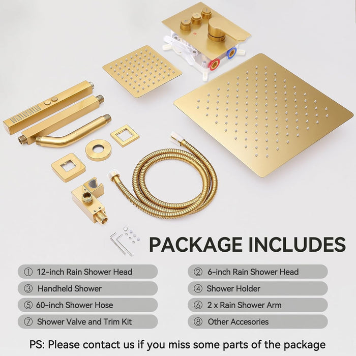 STARBATH 12+6 Inch Dual Shower Head System with Two Function Wand Gold (Push Button)