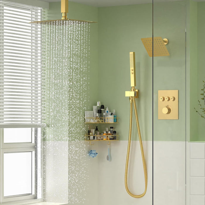 STARBATH Thermostatic Shower System (10+6 Inch) with Two Function Wand Gold