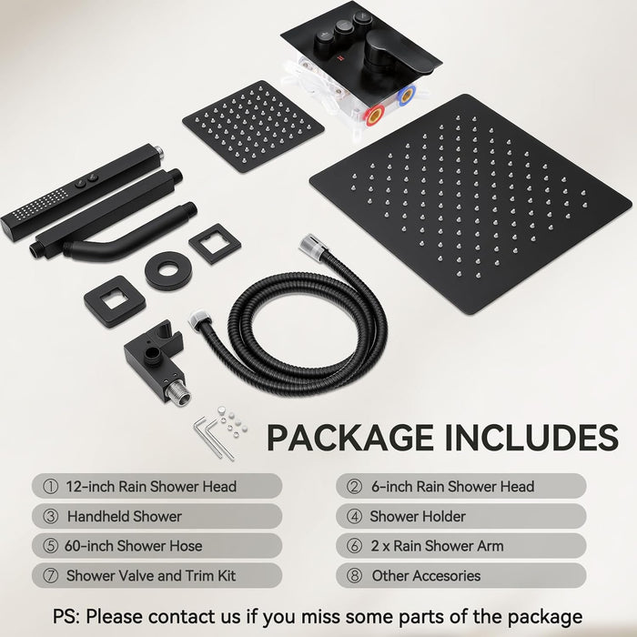 STARBATH 12+6 Inch Dual Shower Head System with Two Function Wand Matte Black (Push Button)