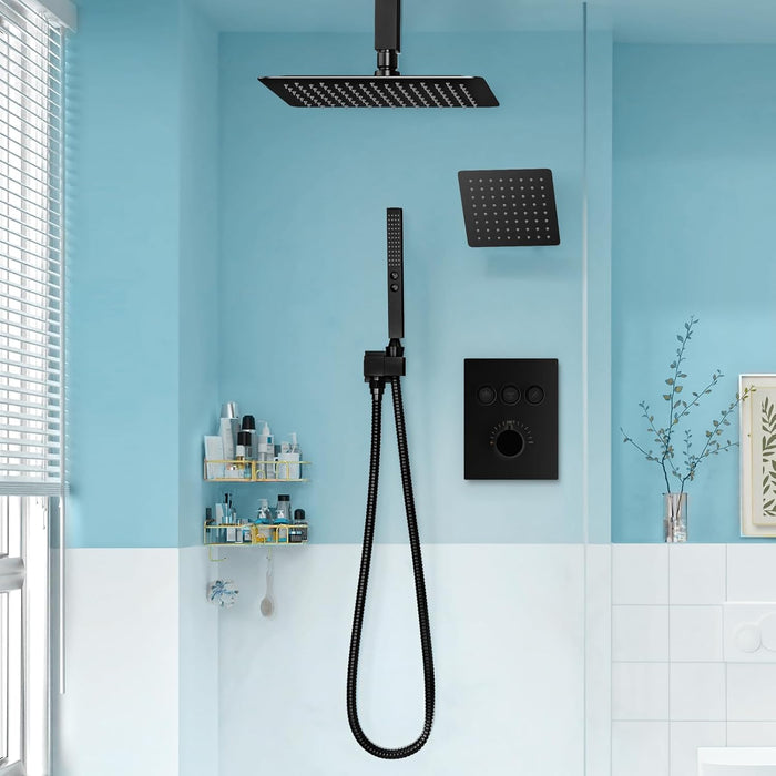 STARBATH Thermostatic Shower System (10+6 Inch) with Two Function Wand Matte Black