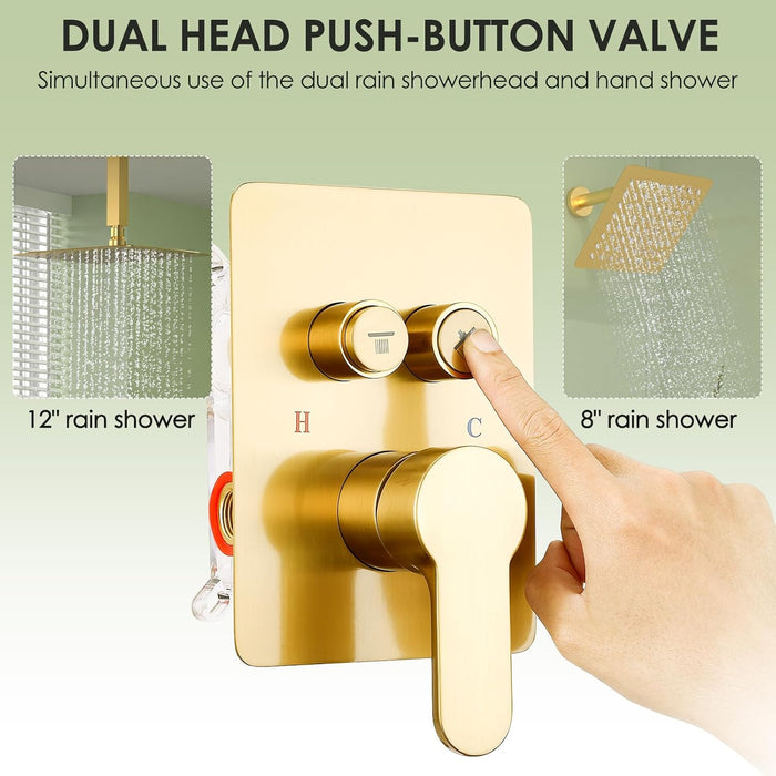 STARBATH 12+8 Inch Dual Shower Head System Gold