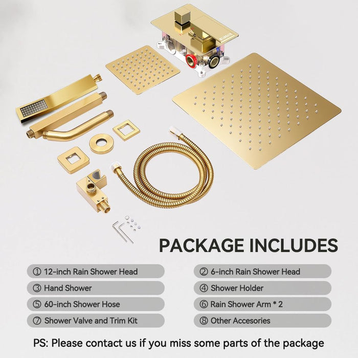 STARBATH 12+6 Inch Dual Shower Head System with Handheld Shower Head Gold