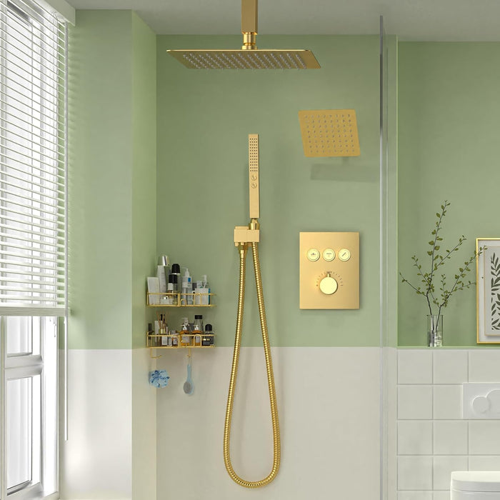 STARBATH Thermostatic Shower System (10+6 Inch) with Two Function Wand Gold