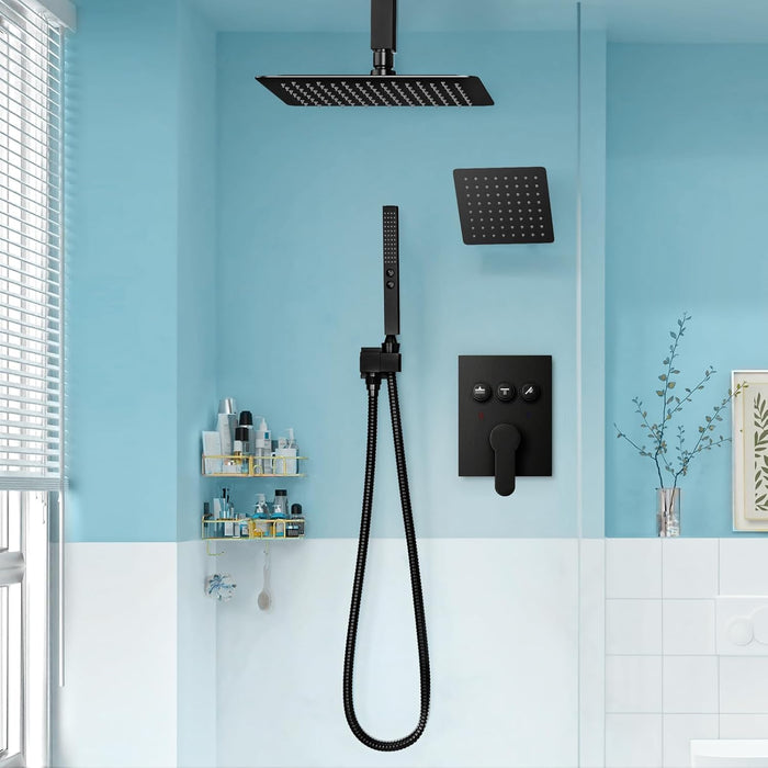 STARBATH 10+6 Inch Dual Shower Head System with Two Function Wand Matte Black (Push Button)