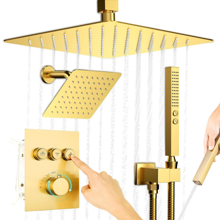 STARBATH Thermostatic Shower System (10+6 Inch) with Two Function Wand Gold