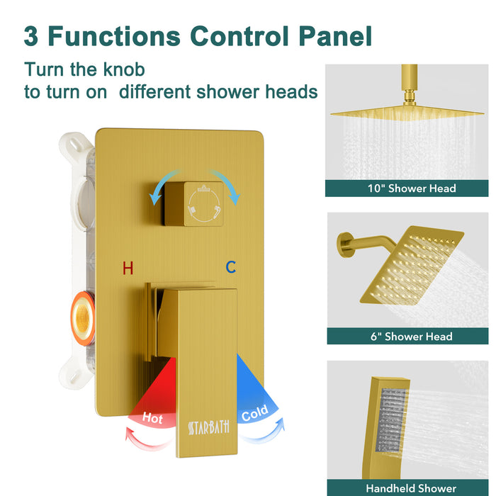 STARBATH 12 Inch Dual Shower Head System with Handheld Shower Head Gold