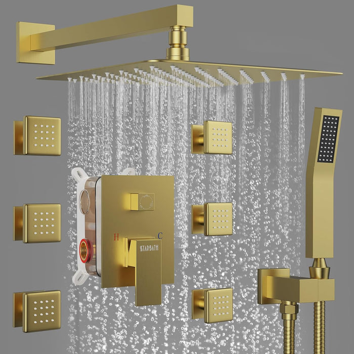 STARBATH Shower Jet System Wall Mounted Gold 12 Inch