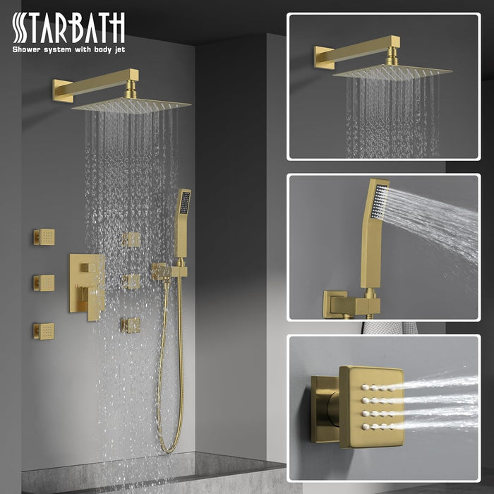 STARBATH Shower Jet System Wall Mounted Gold 12 Inch