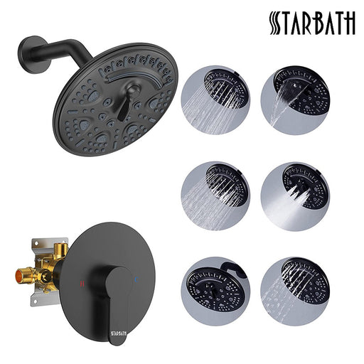 STARBATH Round Shower System Shower Faucet Set 8 Inch Single Function Black - STARBATH