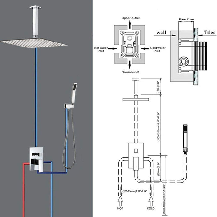 STARBATH Shower System Ceiling Mounted 12 Inch Chrome - STARBATH