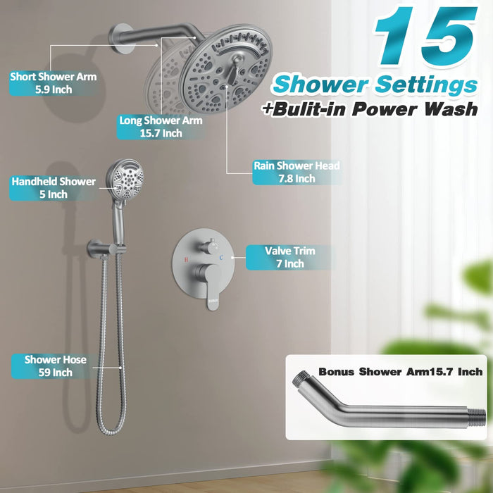 Shower Faucet System Set Brushed Nickel 8 inch Rainfall Shower Head Mixer Valve Shower Faucet System Set Brushed Nickel 8 inch Rainfall Shower Head Mixer Valve