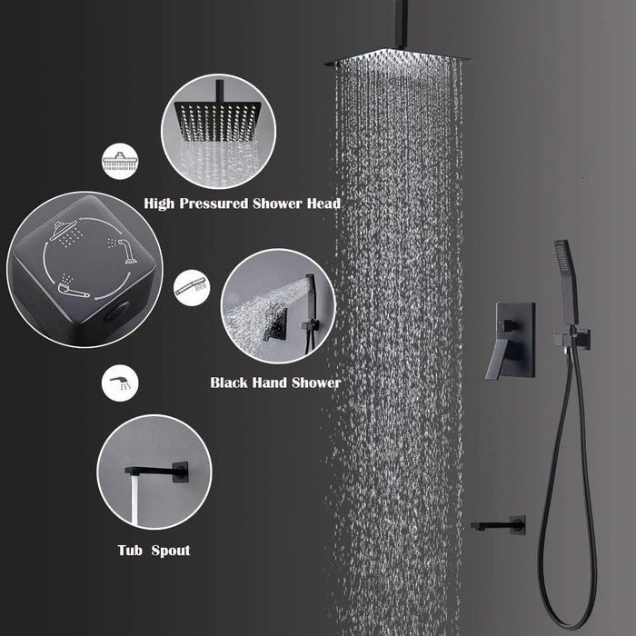 STARBATH Shower System Ceiling Mount with Tub Spout 10 Inch Matte Black - STARBATH