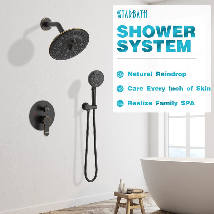 STARBATH Round Shower System Shower Faucet Set Knob Button 8 Inch Oil Rubbed Bronze - STARBATH