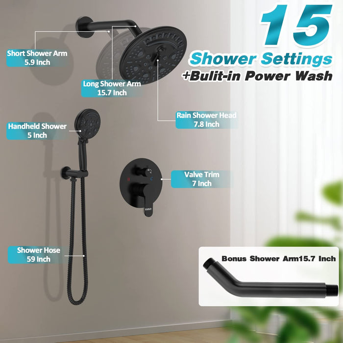 STARBATH Round Shower System Shower Faucet Set Knob Button 8 Inch Black - STARBATH