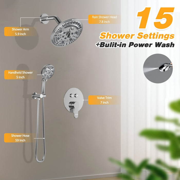 STARBATH Round Shower System Shower Faucet Set Push Button 8 Inch Polished Chrome ‎‎ - STARBATH