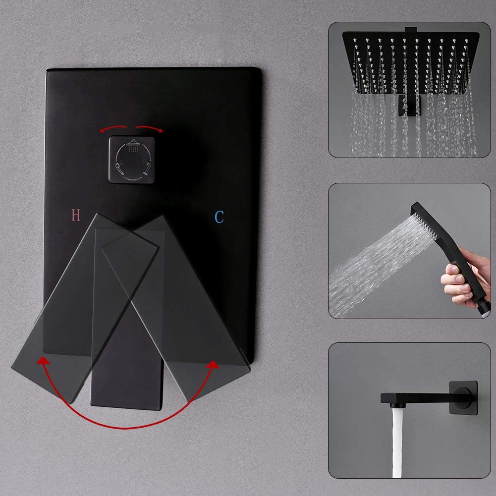 STARBATH Shower System Wall Mounted with Tub Spout 10 Inch Matte Black