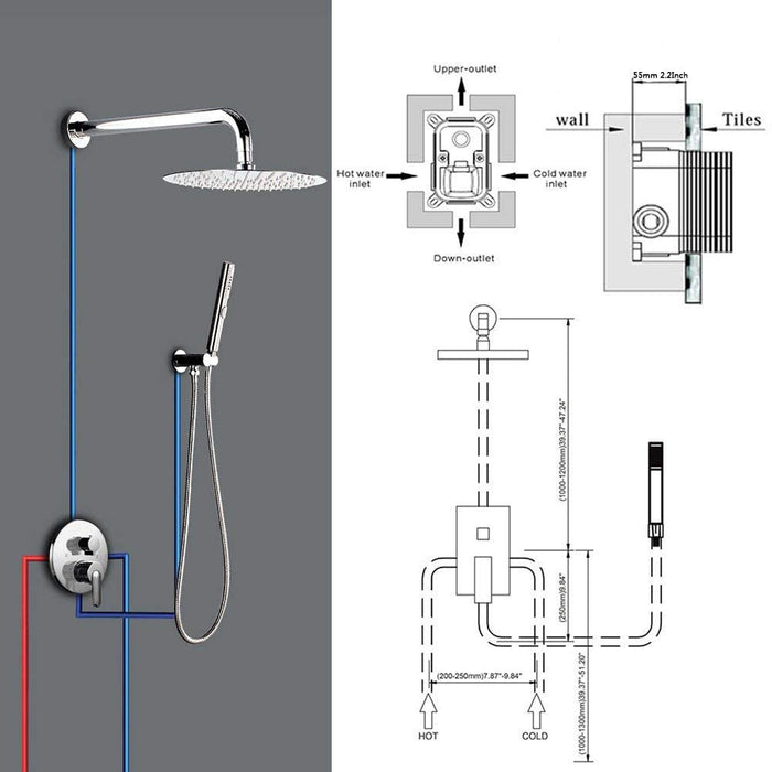 STARBATH Round Shower System 12 Inch Wall Mounted Chrome - STARBATH