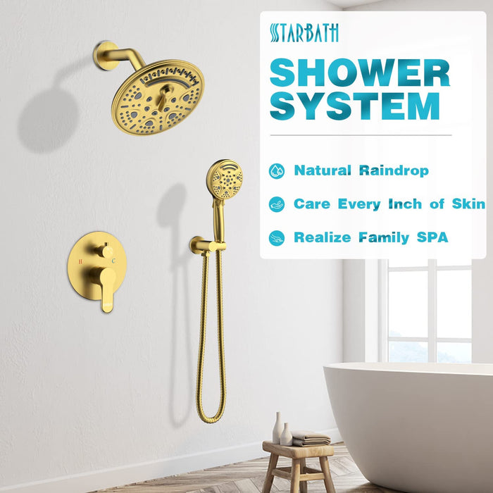 STARBATH Round Shower System Shower Faucet Set Knob Button 8 Inch Gold - STARBATH