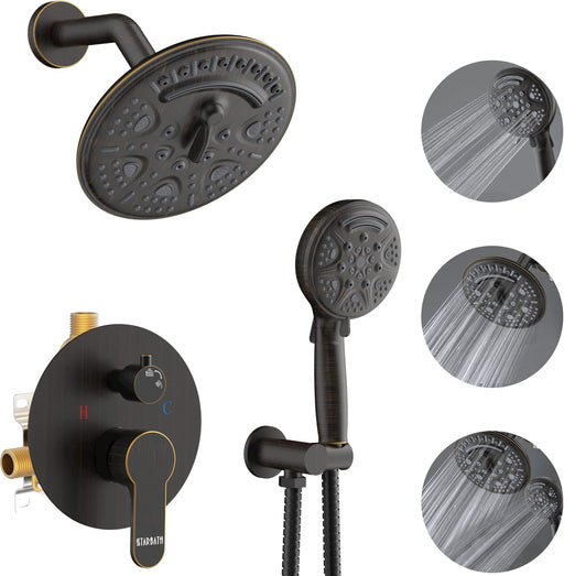STARBATH Round Shower System Shower Faucet Set Knob Button 8 Inch Oil Rubbed Bronze - STARBATH