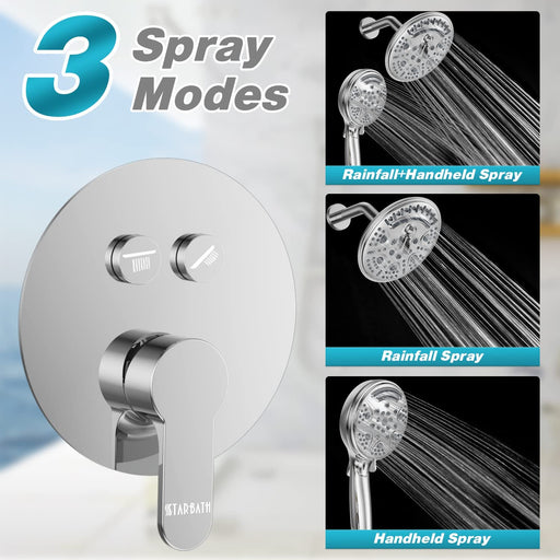 STARBATH Round Shower System Shower Faucet Set Push Button 8 Inch Polished Chrome ‎‎ - STARBATH