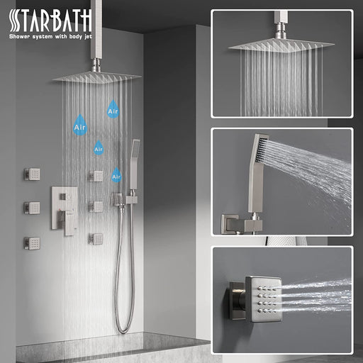 STARBATH Shower Jet System Ceiling Mounted Brushed Nickel 10/12 Inch - STARBATH