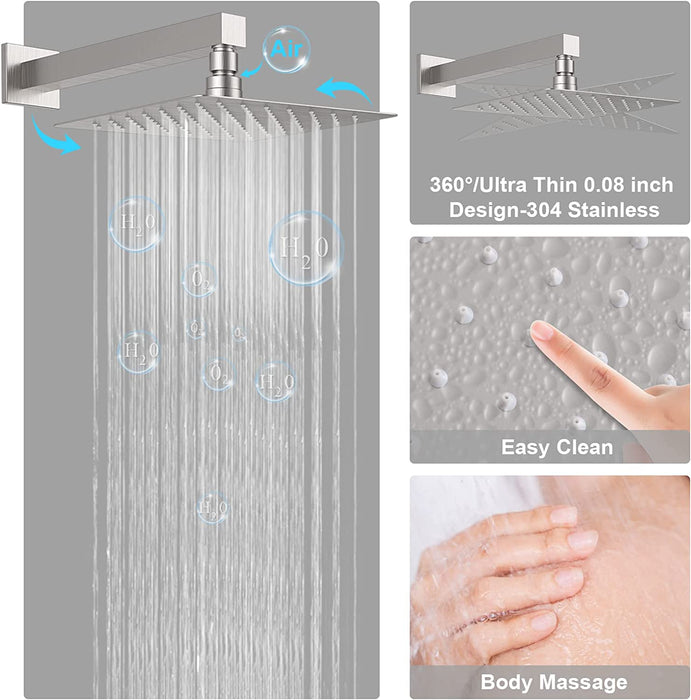 STARBATH Shower Jet System Wall Mounted Brushed Nickel 10/12 Inch - STARBATH