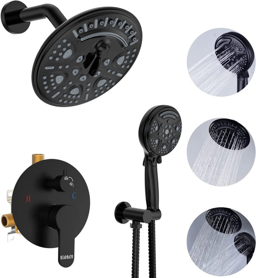 STARBATH Round Shower System Shower Faucet Set Knob Button 8 Inch Black - STARBATH