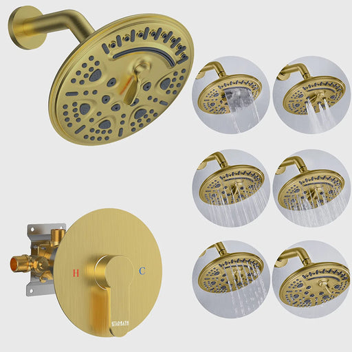 STARBATH Round Shower System Shower Faucet Set 8 Inch Single Function Gold - STARBATH