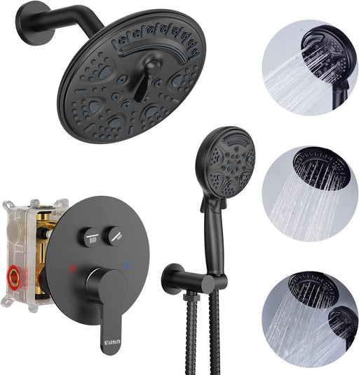 STARBATH Round Shower System Shower Faucet Set Push Button 8 Inch Black - STARBATH