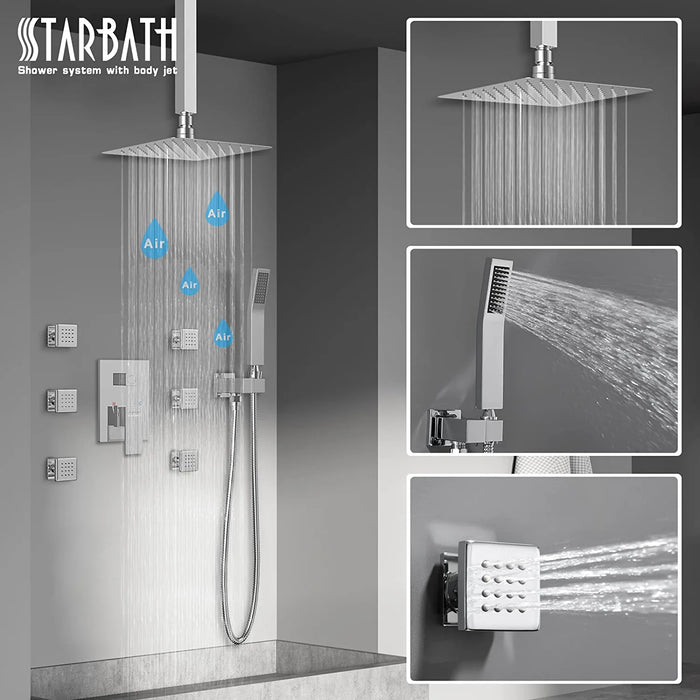 STARBATH Shower Jet System Ceiling Mounted Chrome 10 Inch/12 Inch - STARBATH