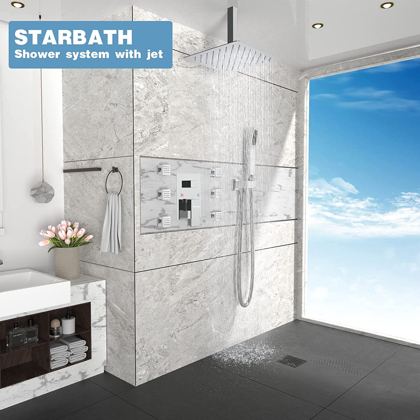 STARBATH Shower Jet System Ceiling Mounted Chrome 10 Inch/12 Inch