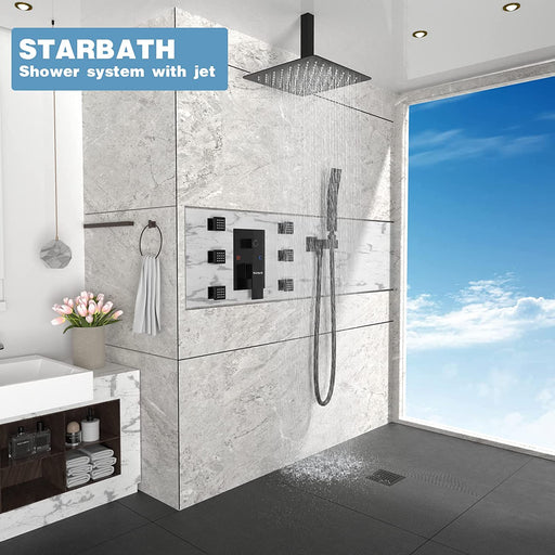 STARBATH Shower Jet System Ceiling Mounted Matte Black 10 Inch/12 Inch - STARBATH