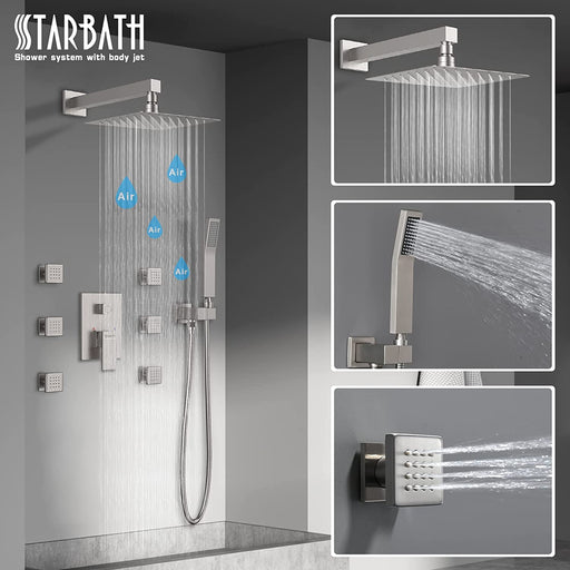 STARBATH Shower Jet System Wall Mounted Brushed Nickel 10/12 Inch - STARBATH