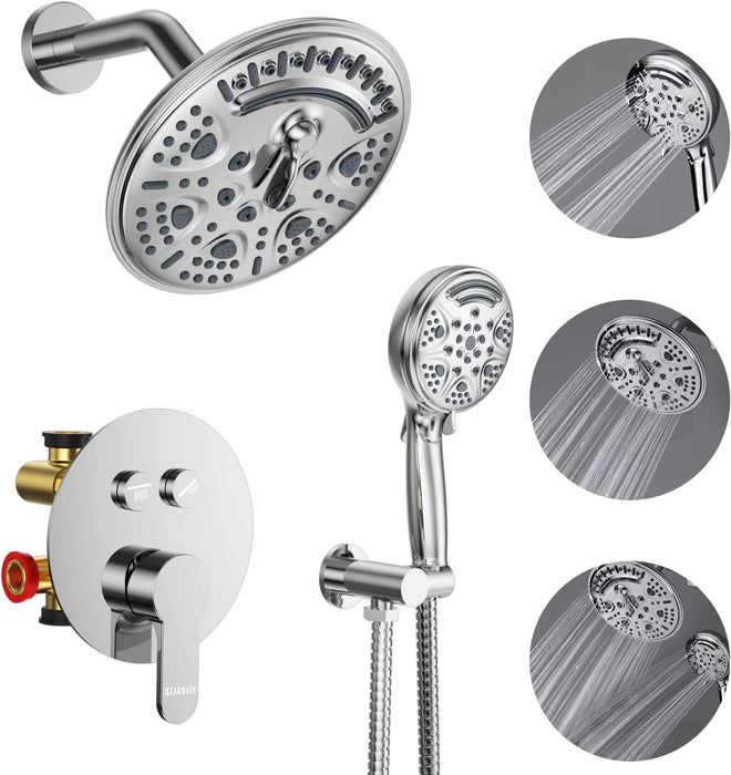 STARBATH Round Shower System Shower Faucet Set Push Button 8 Inch Polished Chrome ‎‎ - STARBATH