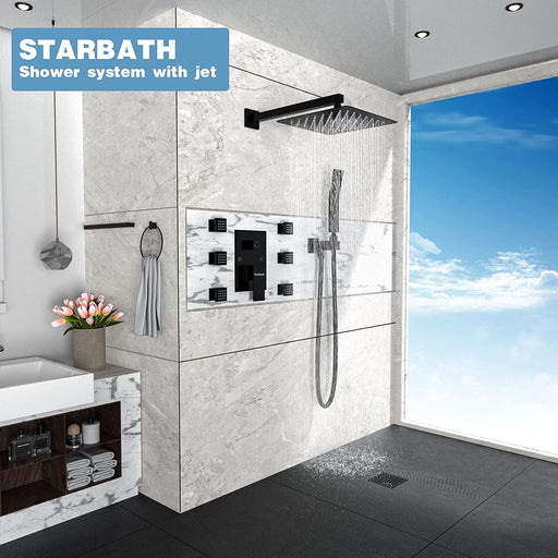 STARBATH Shower Jet System Wall Mounted Matte Black 10 Inch/12 Inch - STARBATH