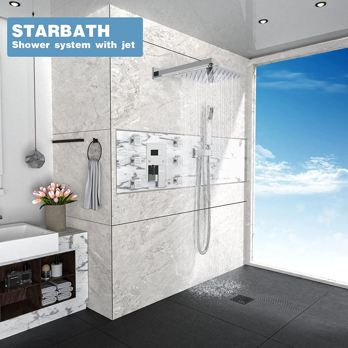 STARBATH Shower Jet System Wall Mounted Chrome 10 Inch/12 Inch - STARBATH