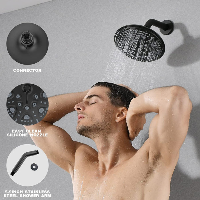 STARBATH Round Shower System Shower Faucet Set 8 Inch Single Function Black - STARBATH